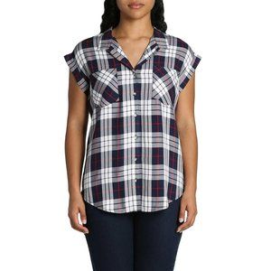 NWT Jachs Girlfriend Women's V-Neck Collar Short Sleeve Button Down Top Blouse